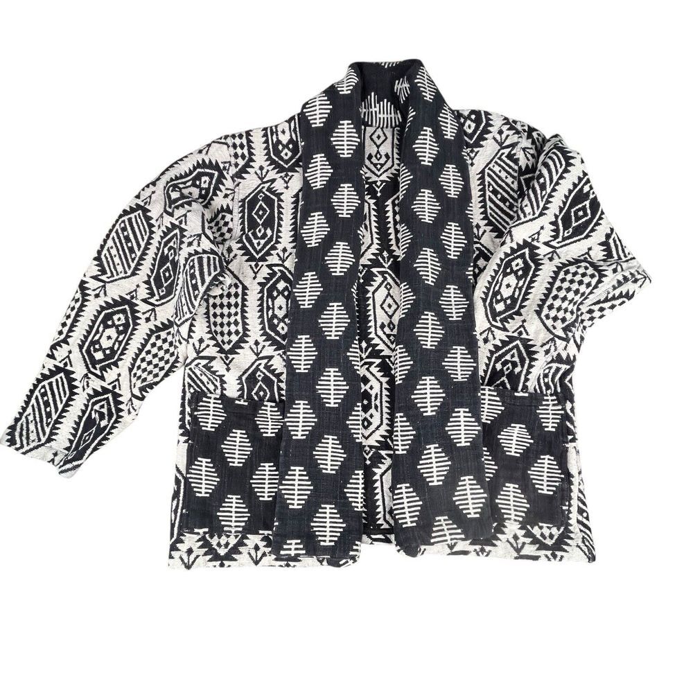 Passports Pier 1 Black White Aztec Open Jacket Cardigan Tapestry‎ Reversible